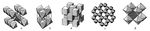 ���. 2. ����������� ���� ������ TiO<sub>2</sub> (a), ������� Mg(OH)<sub>2</sub> (�), �������� CaF<sub>2</sub> (�), ������� Al<sub>2</sub>O<sub>3</sub> (�), ���������� CaTiO<sub>3</sub> (�) � �������������� �����������. ��������� ����������.