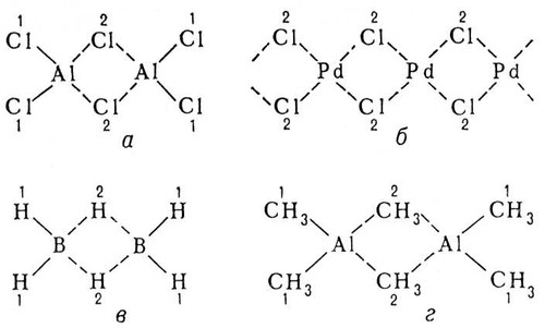 . 1.   (Cl, H, CH<sub>3</sub>)     : Al<sub>2</sub>Cl<sub>6</sub> (), (PdCl<sub>2</sub>)<sub>x</sub> (), <sub>2</sub><sub>6</sub> ()  Al<sub>2</sub>(CH<sub>3</sub>)<sub>6</sub> ().