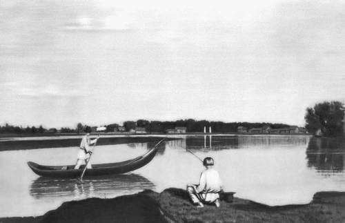 Г. В. Сорока. «Рыбаки. Вид на озеро Молдино». 1840-е гг. Русский музей. Ленинград. Венециановская школа.