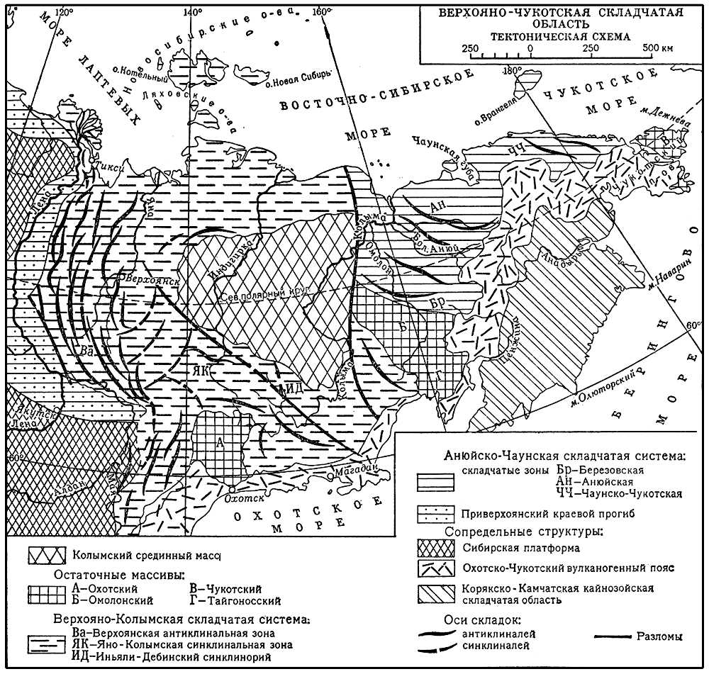 Верхояно-Чукотская складчатая область. Тектоническая схема. Верхояно-Чукотская складчатая область.