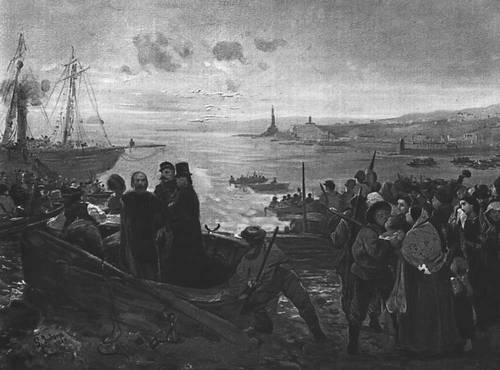 Посадка на корабли «Тысячи» Гарибальди в Куарто, близ Генуи. Картина художника П. Тетара ван Элвена. Палаццо Муничипале. Генуя. Гарибальди Джузеппе.