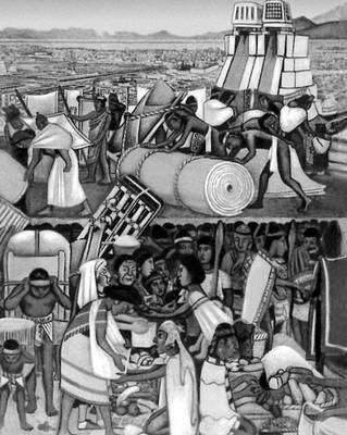 Д. Ривера. «Доиспанская Мексика». 1934—47. Фреска Национального дворца в Мехико. Фрагмент. Исторический жанр.
