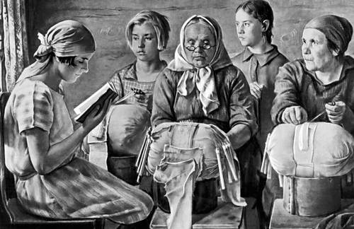 Е. А. Кацман. «Калязинские кружевницы». Пастель, сангина, карандаш. 1928. Третьяковская галерея. Москва. Кацман Евгений Александрович.
