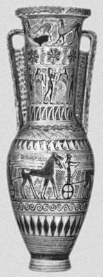 Протоаттический лутрофор (из Аттики). 700—680 до н. э. Лувр. Париж. Керамика.