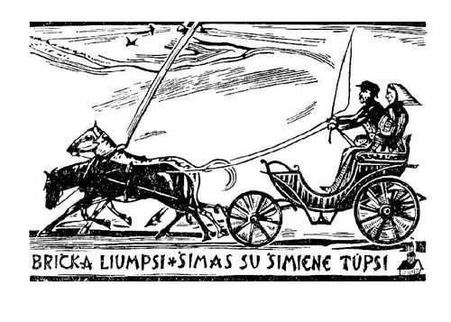 А. Кучас. Иллюстрация к книге Айшбе «Бричка». Ксилография. 1938—46. Кучас Антанас Аполинаро.