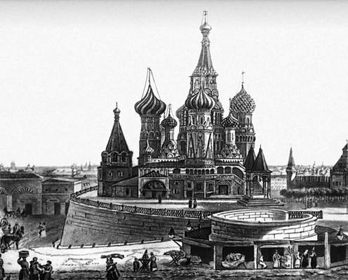 Лобное место на Красной площади в Москве. Литография (ок. 1825) по рисунку А. Кадоля. Лобное место.