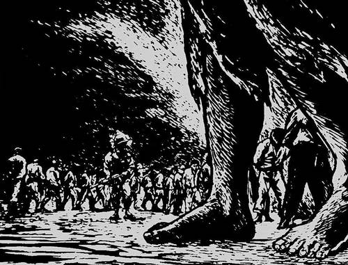 А. Гарсиа Бустос. «Политические заключённые в Гватемале». Линогравюра. 1957. «Мастерская народной графики».