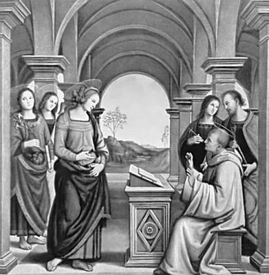 Перуджино. «Явление мадонны св. Бернарду». Ок. 1490—94. Старая пинакотека. Мюнхен. Перуджино Пьетро.
